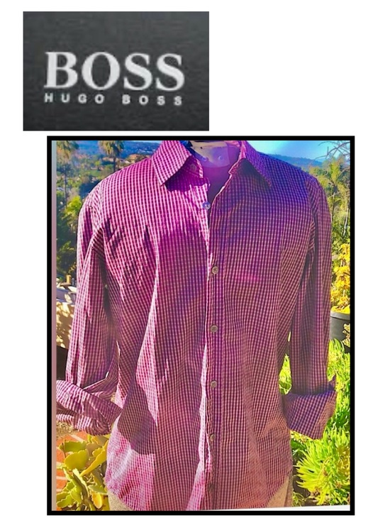 Hugo Boss Other - Hugo Boss Mens plaid shirt button up sz Sm purple/pink plaid print EUC!